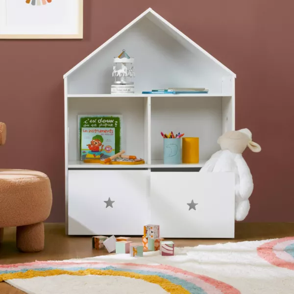 Kinderen houten boekenkast 3 niveaus (H97 cm) Sterren Wit