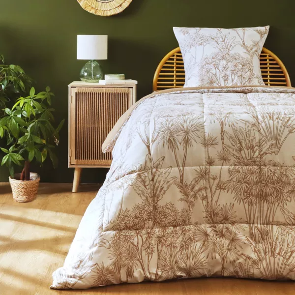 Edredón estampado y una funda de almohada de algodón (140 x 200 cm) Lara Marrón