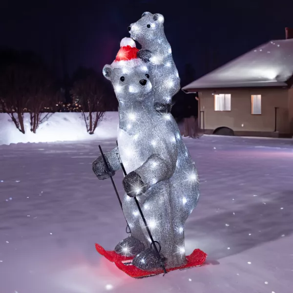 Lichtgevende ijsberen 100 LED (H69 cm) SkiÃ«nde Grizzly Grijs en koud wit