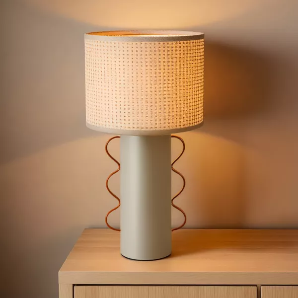 Tafellamp van metaal en bamboe (H35 cm) Amphore Beige