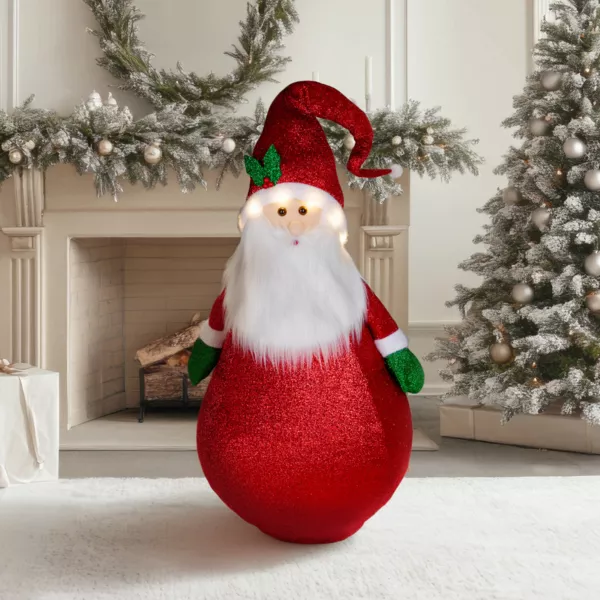 Père Noël lumineux à piles (H120 cm) Pliable Rouge pailleté
