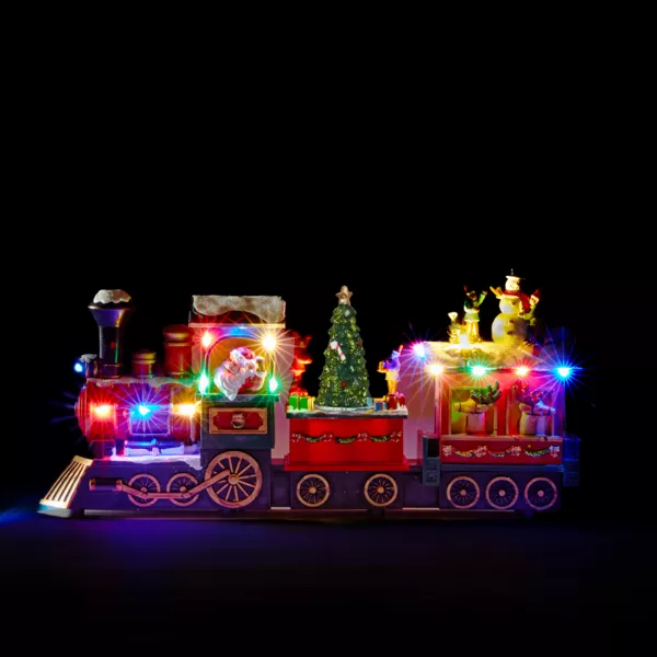 Geanimeerde en muzikale Kersttrein (H38 cm) Kerstman en zijn elfen Multicolor