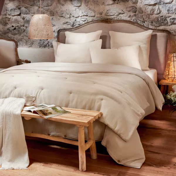 Katoenen dekbedovertrek honingraat (280 x 240 cm) Eva Beige