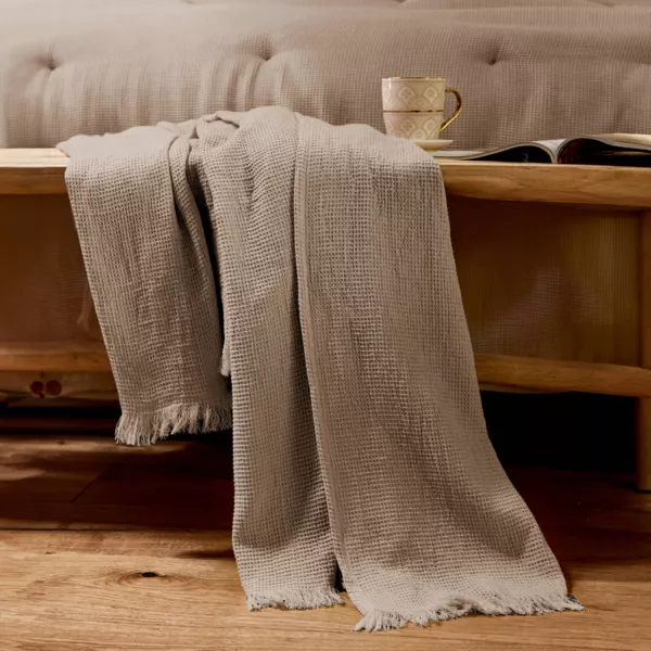 Plaid coton nid d'abeille (130 x 160 cm) Eva Ficelle