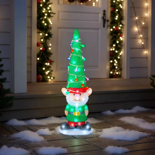 Lysende nisse 60 LED (H60 cm) Glædelig Grøn og kold hvid