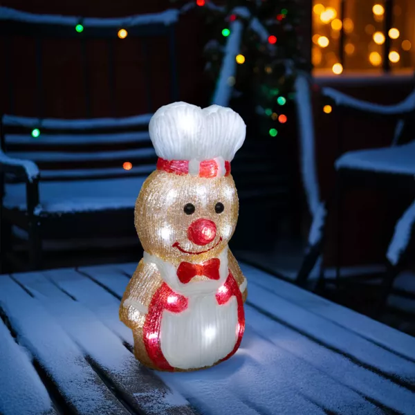 Pan de jengibre luminoso solar 25 LED (H28 cm) Pequeño chef Blanco frío