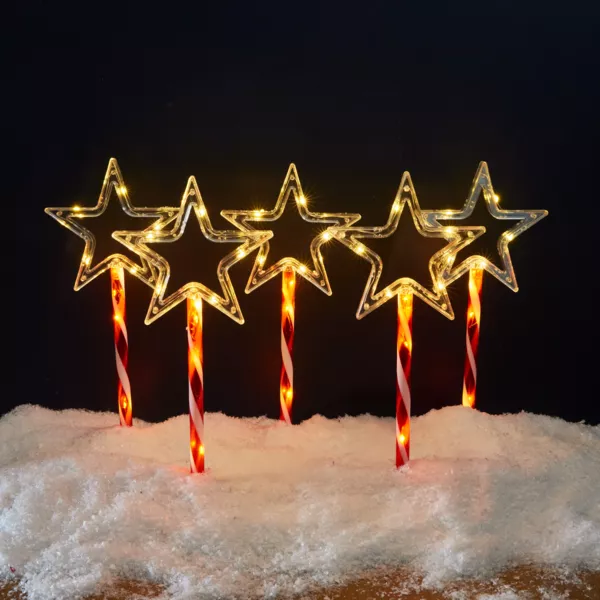 Lot de 5 piquets lumineux à piles 45 LED (H44 cm) Étoiles Candy Multicolore