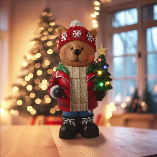 Lysende bamse med batteri, 7 LED (H38 cm) Tiboo Multifarvet