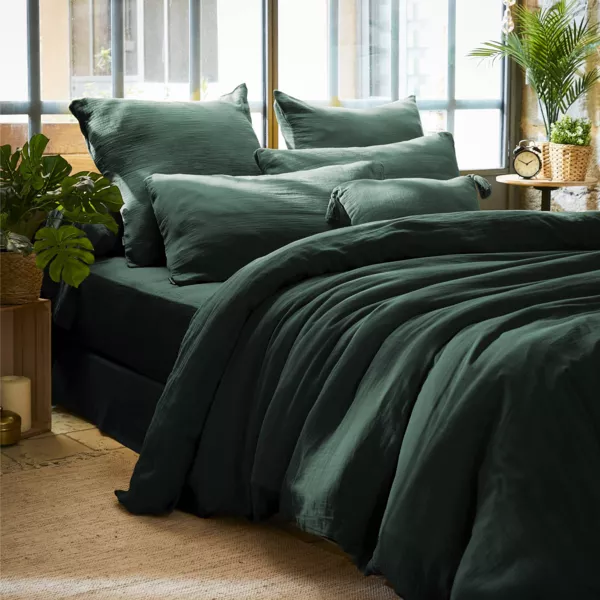 Katoenen mousseline dekbedovertrek (240 x 220 cm) Gaïa Spar Groen