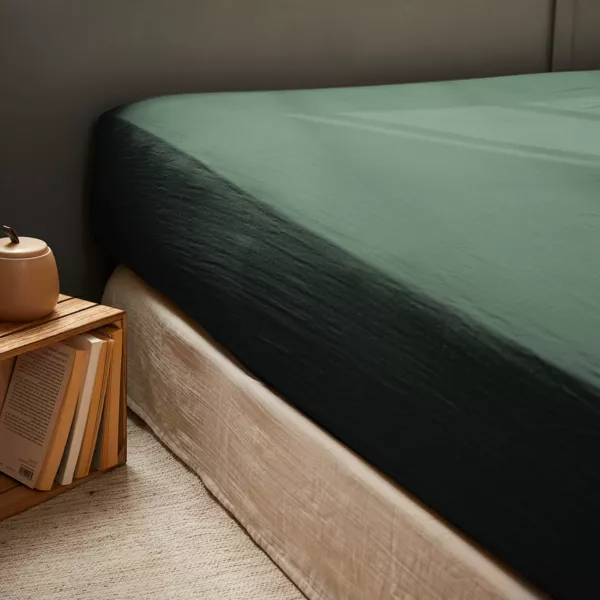 Drap housse gaze de coton (180 x 200 cm) Gaïa Vert Sapin