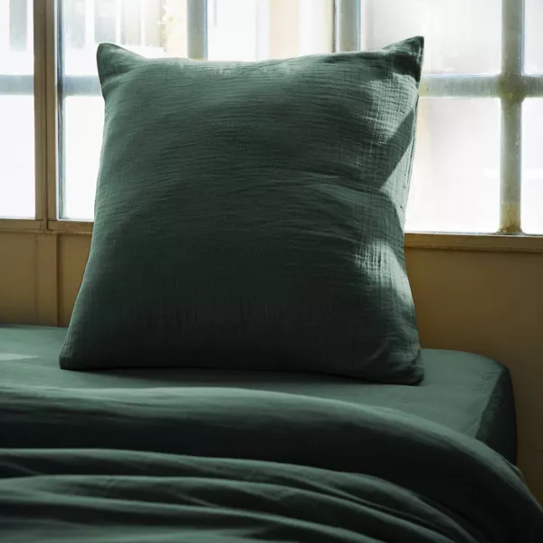 Funda de almohada cuadrada de algodón gauze (80 x 80 cm) Gaïa Verde Pino
