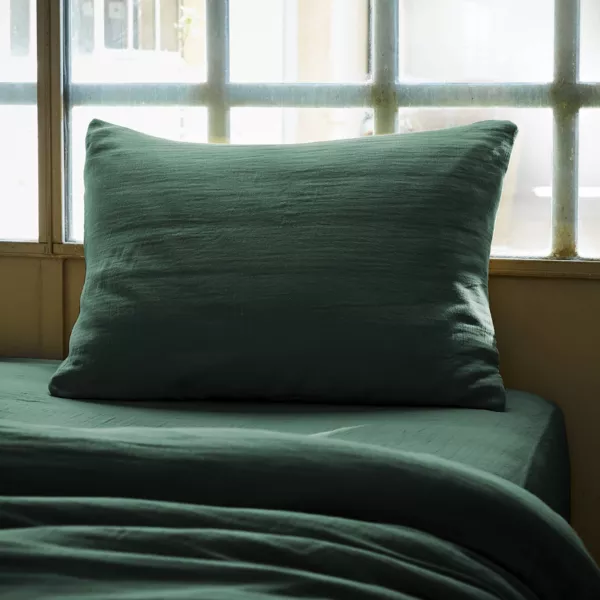 Funda de almohada rectangular de algodón gauze (50 x 80 cm) Gaïa Verde Pino