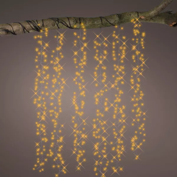 Cascade lumineuse 1 m 600 Micro LED câble noir 6 Descentes Blanc chaud doré