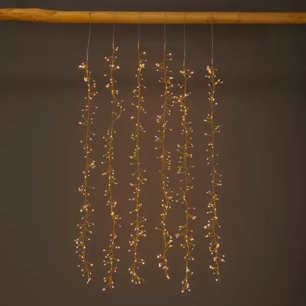 Cascata luminosa 1 m 600 Micro LED cavo oro 6 discese Bianco caldo e dorato caldo