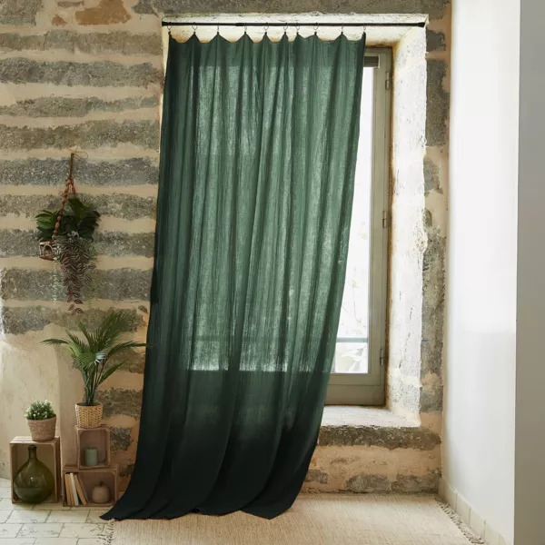 Verstelbaar katoenen gaasgordijn (140 x 300 cm) Gaïa Spar Groen