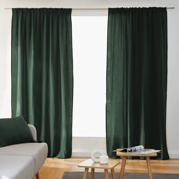Katoenen gaasgordijn met plooiband (180 x 240 cm) Gaïa Spar Groen