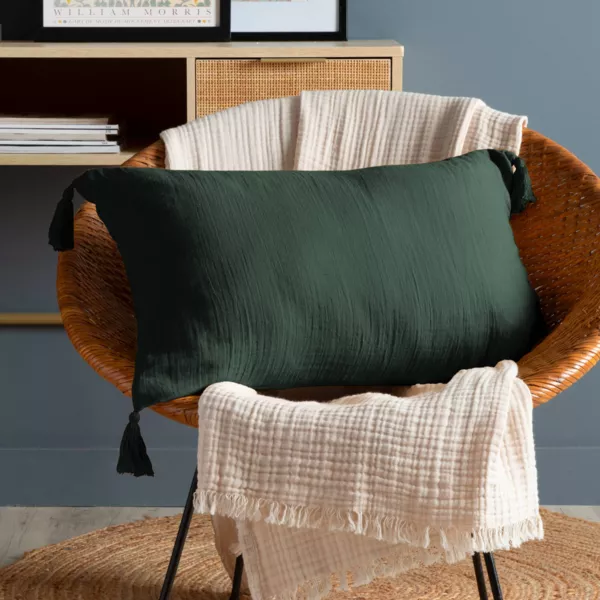 Coussin rectangulaire gaze de coton (40 x 60 cm) Gaïa Vert Sapin