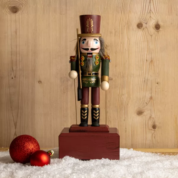 Boîte à musique (H30 cm) Casse noisette Timothé la royauté Vert et bordeaux