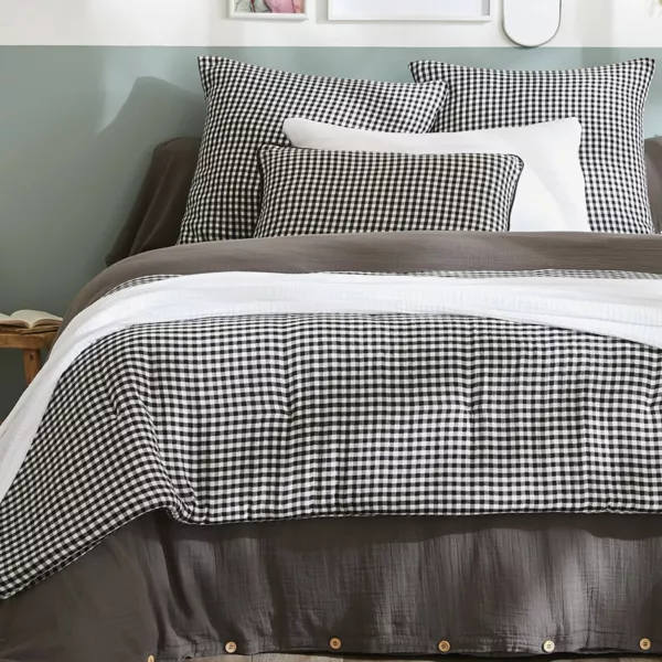 Edred�n en gasa de algod�n (90 x 200 cm) Ga�a vichy Negro