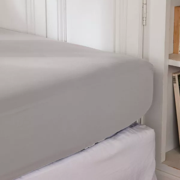 Drap housse percale de coton (90 x 190 cm) Cali Gris clair