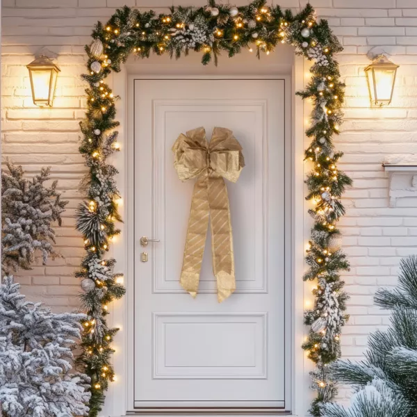 Noeud Géant ruban rayé (H70 cm) Siona Or