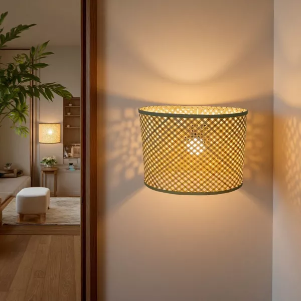 Hanglamp van bamboe (D40 cm) Estepona Zwart en natuurlijk