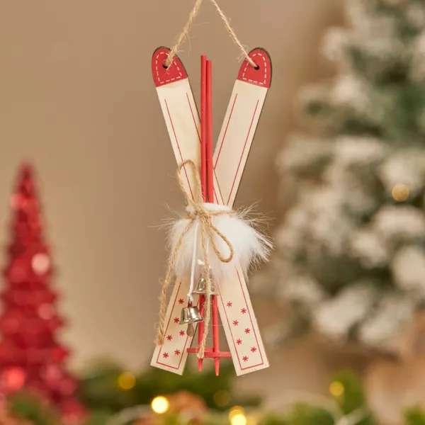 Paar houten ski's om op te hangen (H17 cm) Manigod Natuurlijk