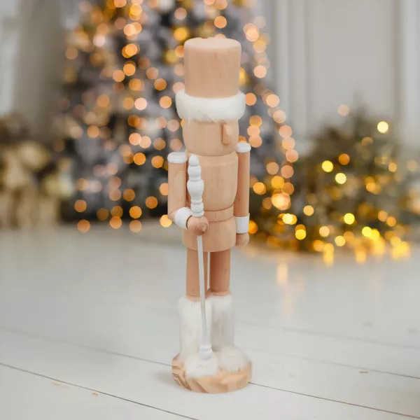 Casse-noisette en bois (H38 cm) Bottes fourrées Blanc et bois clair