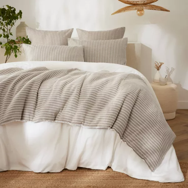 Edredon réversible coton texturé et percale (90 x 220 cm) Alice Ecru