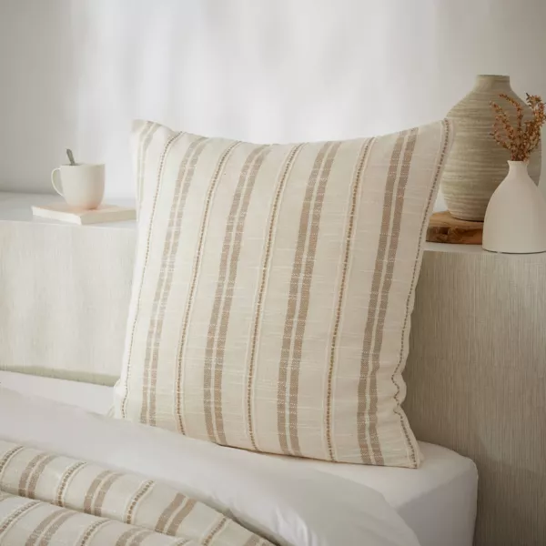 Taie d'oreiller carrée réversible coton texturé et percale (60 x 60 cm) Alice Ficelle