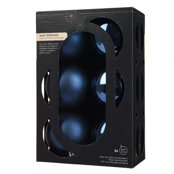 Lot de 6 boules de Noël (D80 mm) Aravis Bleu nuit