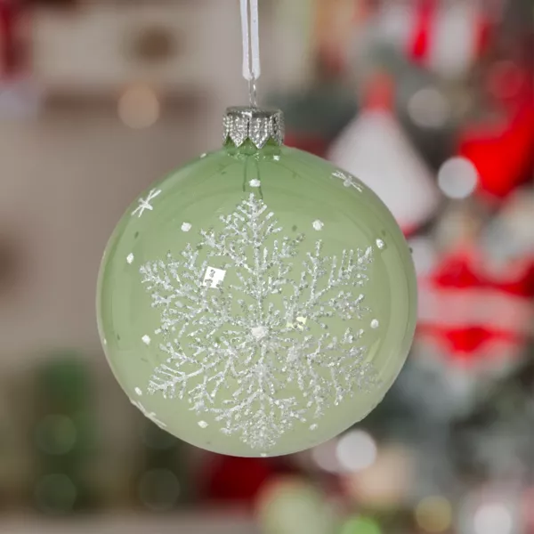 Set di 6 palline di Natale in vetro (D80 mm) Fiocco di neve fatato Verde