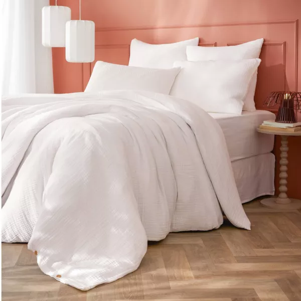 Katoenen mousseline dekbedovertrek (260 x 240 cm) Victoria x Gaïa Chantilly Wit
