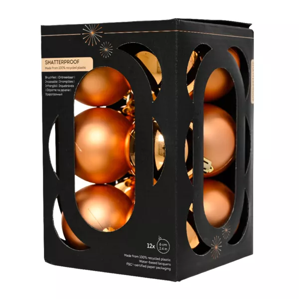 Lot de 12 boules de Nol (D60 mm) Aravis Cognac