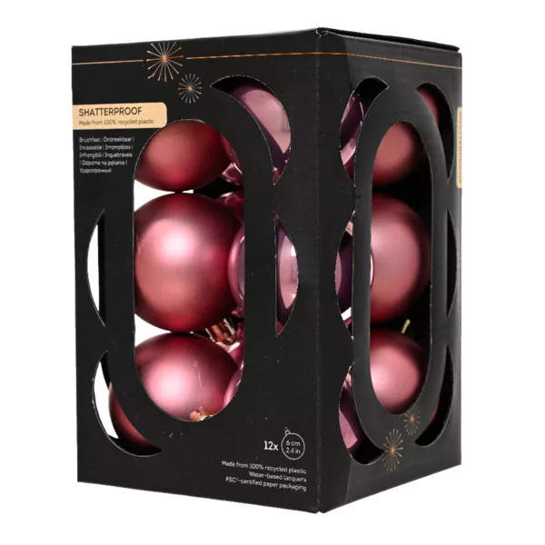 Set van 12 kerstballen (D60 mm) Aravis Oudroze
