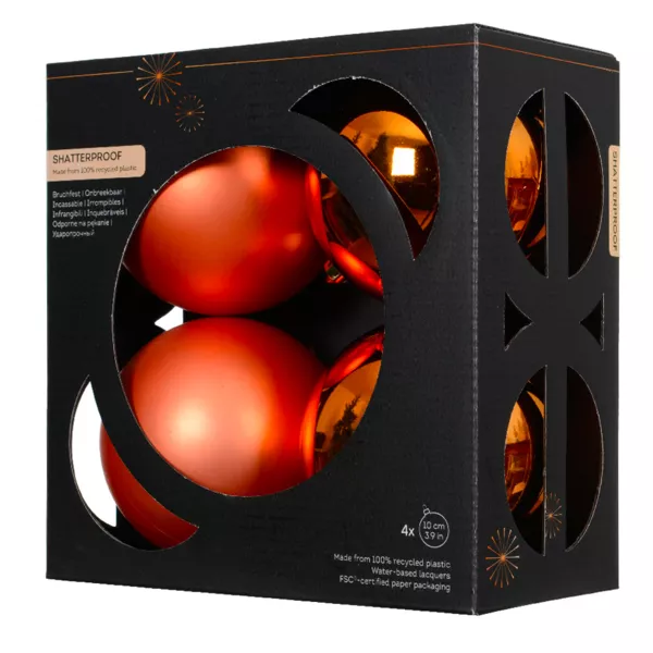 Lot de 4 boules de Nol (D100 mm) Aravis Orange