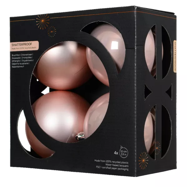 Lot de 4 boules de Noël (D100 mm) Aravis Rose poudré