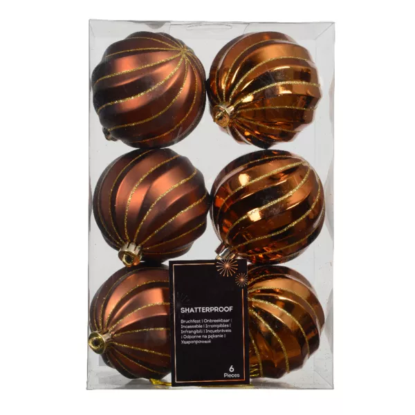 Set van 6 kerstballen (D80 mm) Glam chic Koffiebruin met gouden glitters