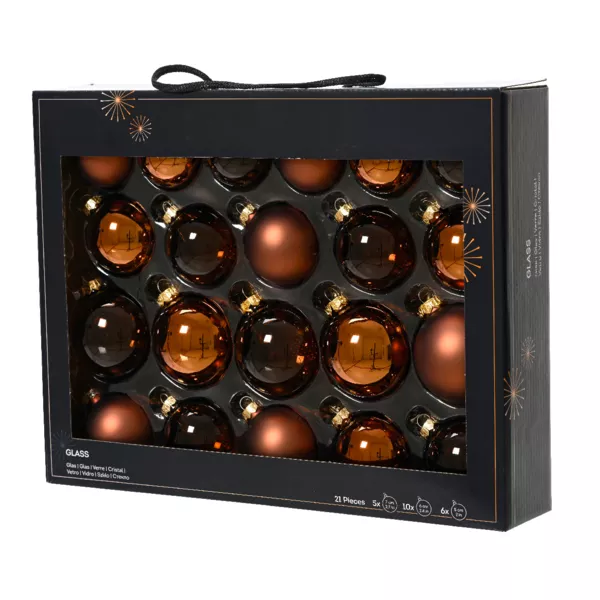 Lot de 21 boules de Noël en verre Assorties Cristal Brun café