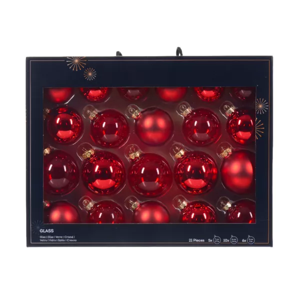 Set di 21 palline di Natale in vetro assortite Cristallo Rosso