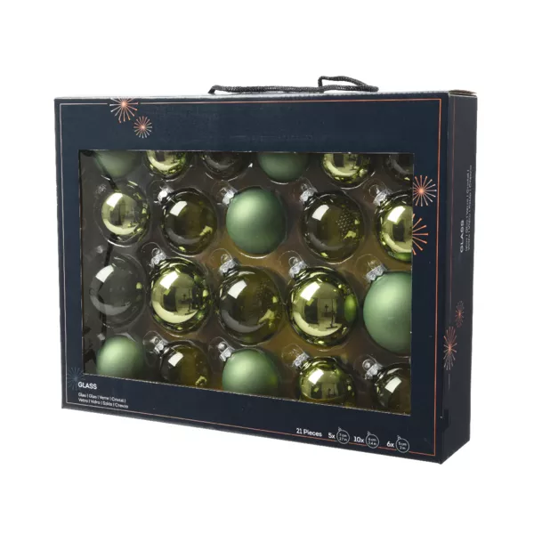 Set di 21 palline di Natale in vetro assortite Cristallo Verde rosmarino