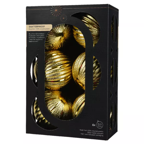 Set van 6 kerstballen (D80 mm) Glitter Goud