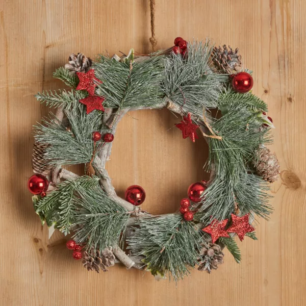 Couronne de Noël (D32 cm) Nature festive Rouge