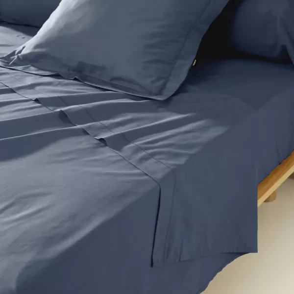 Drap plat percale de coton (240 x 300 cm) Cali Bleu marine