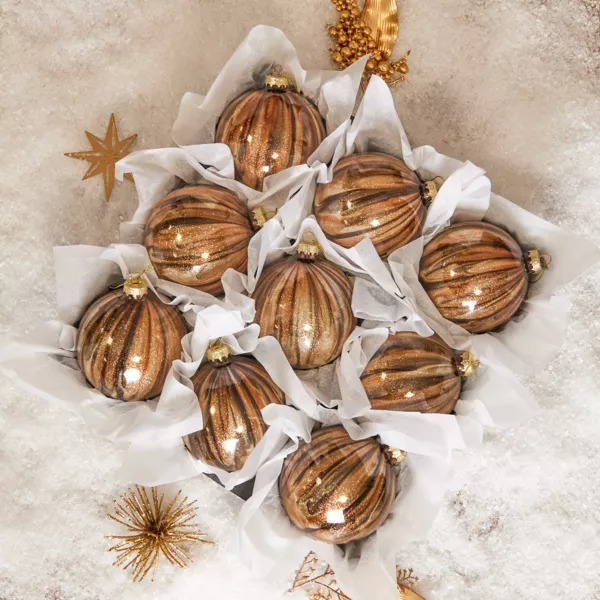 Set von 9 Weihnachtskugeln aus Glas (D100 mm) New York Braun glitzernd