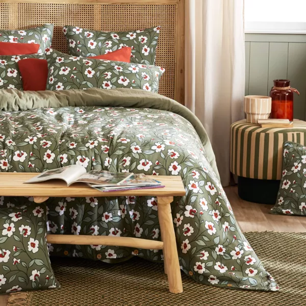 Dekbedovertrek katoengaas (140 x 200 cm) Gaïa margriet Groen rozemarijn