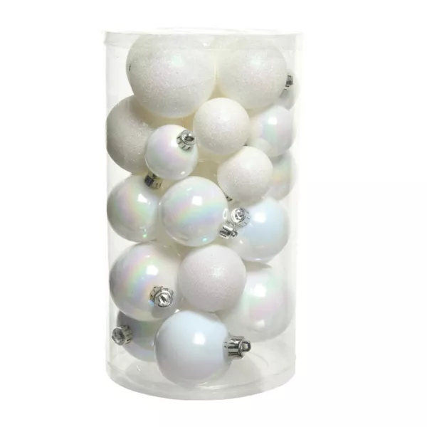 Lot de 30 boules de Noël assorties Alpine Blanc irisé