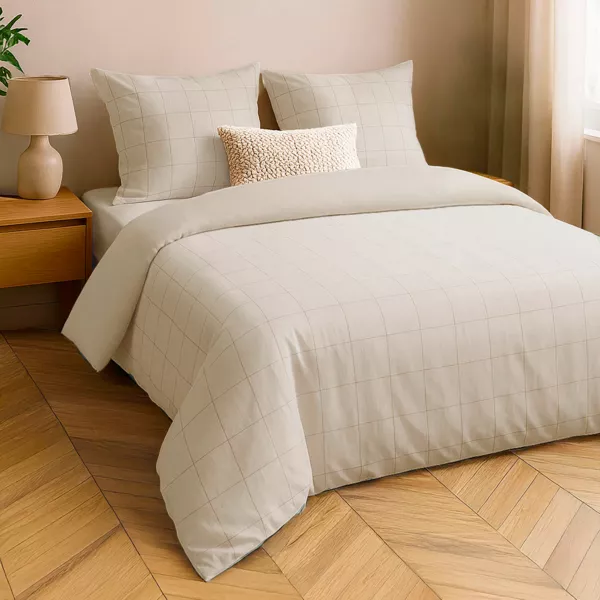 Housse de couette et deux taies d'oreiller coton lavé (260 x 240 cm) Linella Ivoire