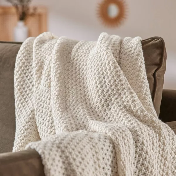 Gebreide plaid (125 x 150 cm) Tessa Ivoor