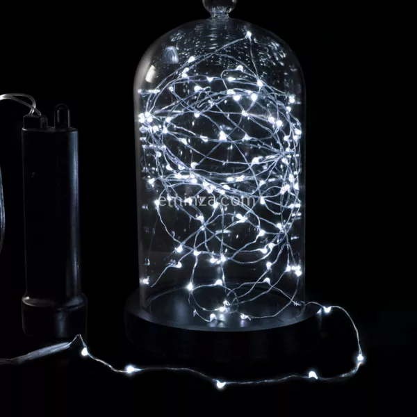 Guirlande lumineuse à piles 1,59 m 100 Micro LED câble argent Durawise Extra brillant Blanc froid